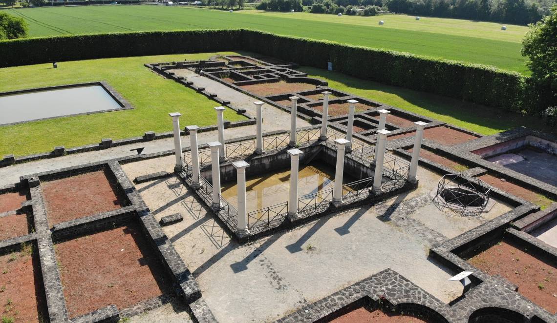 Pillars in the Roman villa in Echternach seen from afar