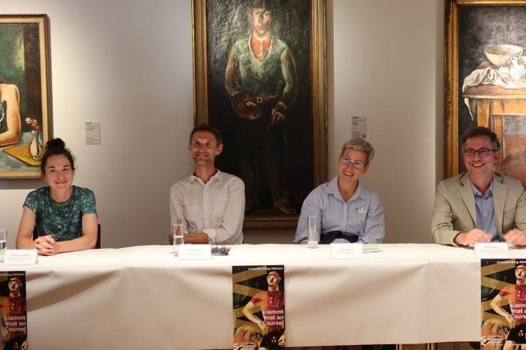 Conférence de presse en présence de la ministre de la Culture, Sam Tanson, le directeur du MNAHA, Michel Polfer, et les ambasadeurs de la campagne Christine Majerus et Fränk Schleck. 