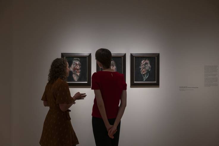 Francis Bacon (1909-1992), Three Studies for Portrait of George Dyer,
 1963, oil on canvas, in three parts, 35.5 x 30.5 cm (each). The first 
publicly listed Masterpiece on Artex Global Markets. Owned by Art Share 
002 © The Estate of Francis Bacon. All rights reserved, DACS 2024 / 
Photo: Eric Chenal / MNAHA