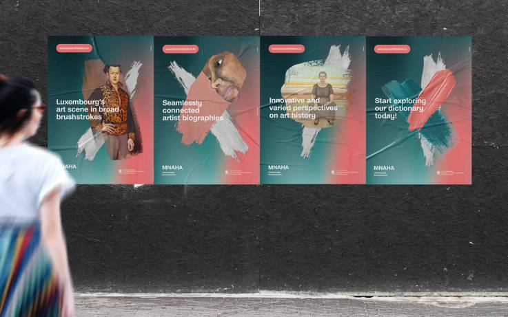 Promotional campaign in the street launching the new online dictionary for the visual arts in Luxembourg.